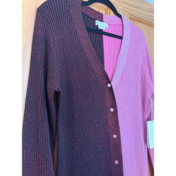 Cocobleu New York Size LG Button Up Knit Pink Red Shimmer Dress NWT - Picture 7 of 7